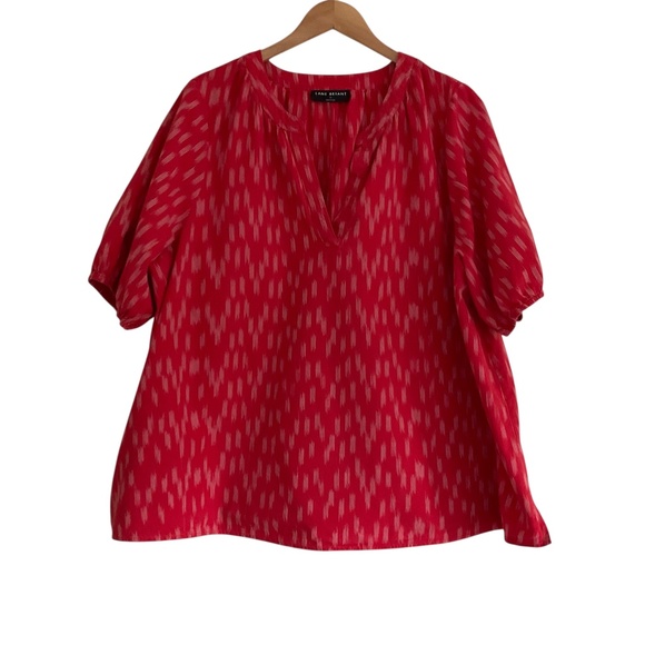 Lane Bryant Ikat Popover Blouse 3XL Red Puff Short Sleeve Contemporary Chic - Picture 1 of 11